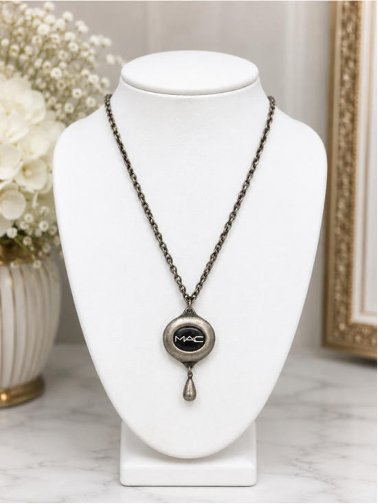 MAC Cosmetics Jewelry - Vintage MAC Cosmetics Logo Pendant Necklace – Pewter Tone Chain–Y2K Collectible